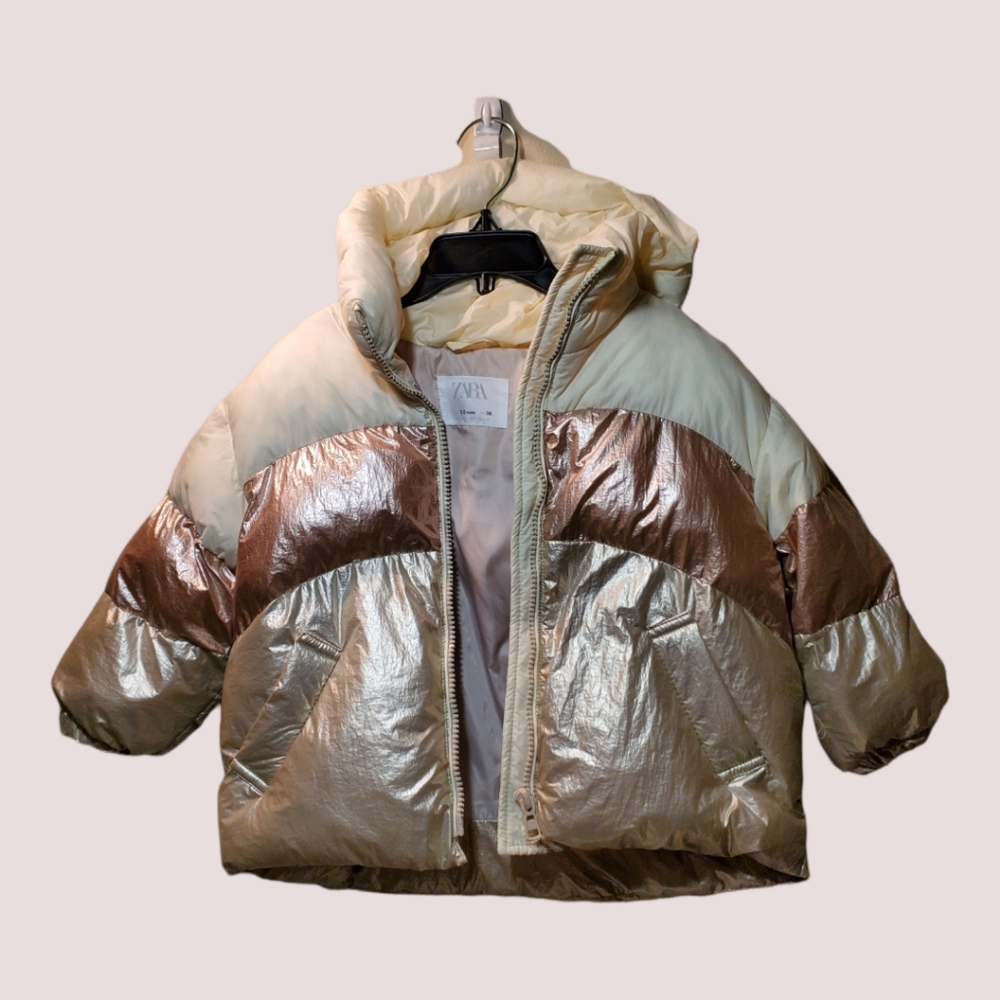 Zara Metallic Winter Puff Jacket, Toddler Size: 2-3 years